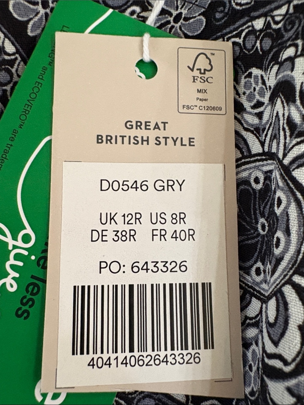 Boden Grey & White Medallion Print Dress | Long Sleeve | Size US 8 (UK 12) NWT - Picture 14 of 14